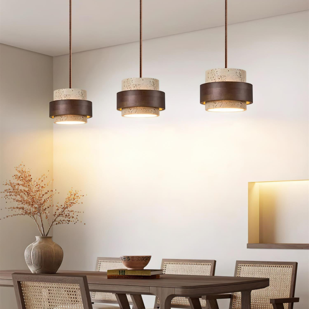 Elegant Travertin Sten Pendellampa – Cylindrisk Hänglampa i Japansk Stil