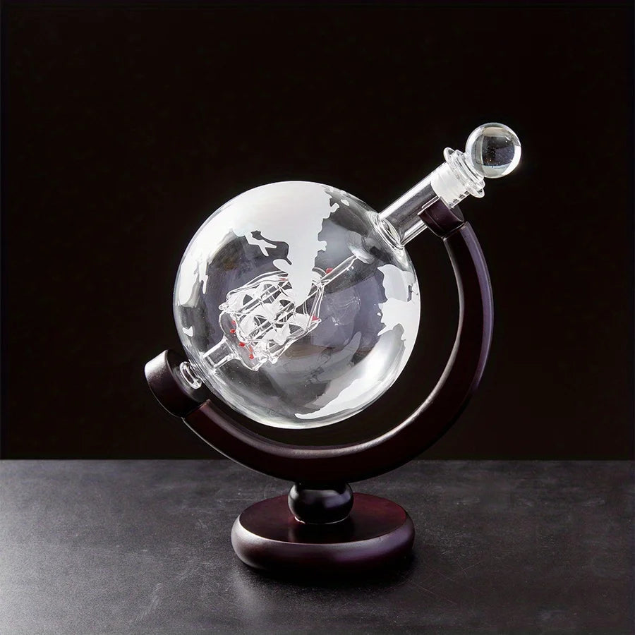 Elegant Globe-karaffset - 900 ml blyfri karaff med träställ och 2 glas för whiskyälskare 4