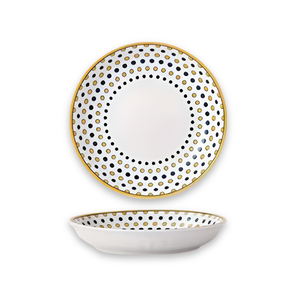 Elegant Handmålad Tallrik Set - Set Om 4 Porslin I Marinblått Med Gulddetaljer 8