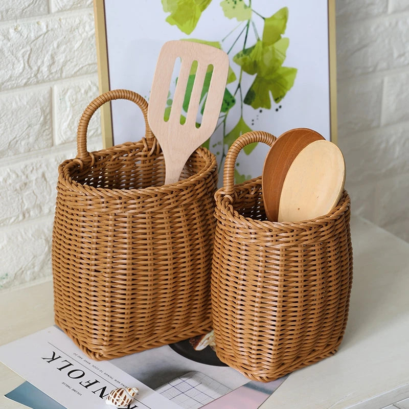 Elegant Handvävd Väggkorg - Högkvalitativt PP-Material För Blommor Och Frukter, Storlek S 1