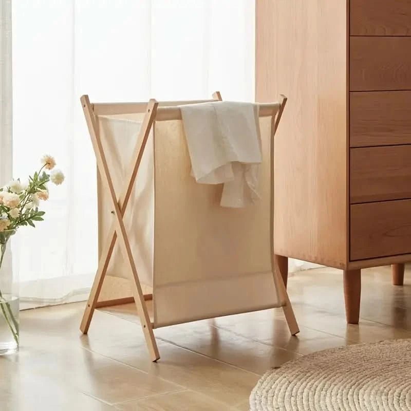 Elegant Hopfällbar Tvättkorg Av Massivt Trä - Platsbesparande Tvättkista I Naturligt Trä För Hemmet 0