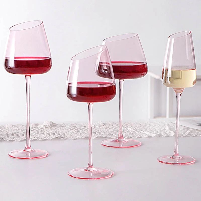Elegant set med 2 rosa kristallvinglas - munblåsta med kreativ design för festliga tillfällen 1