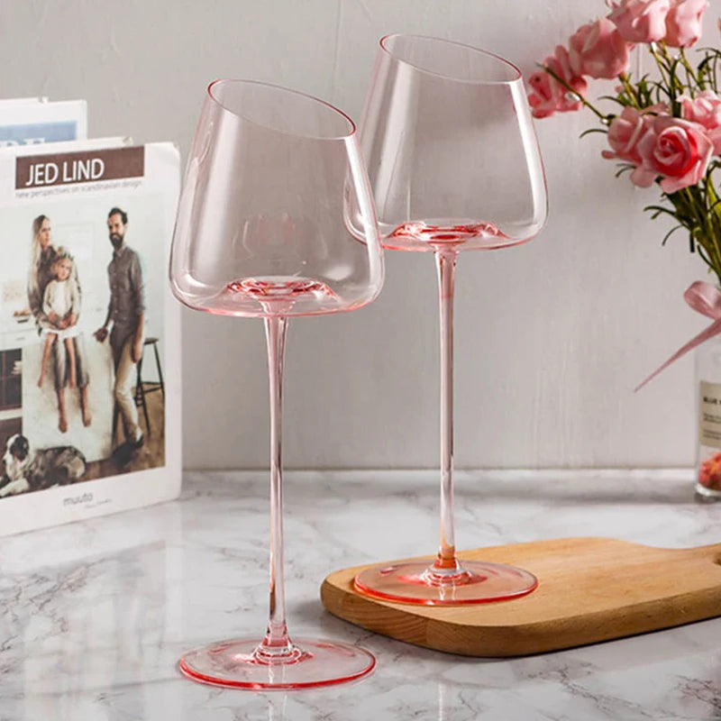 Elegant set med 2 rosa kristallvinglas - munblåsta med kreativ design för festliga tillfällen 3