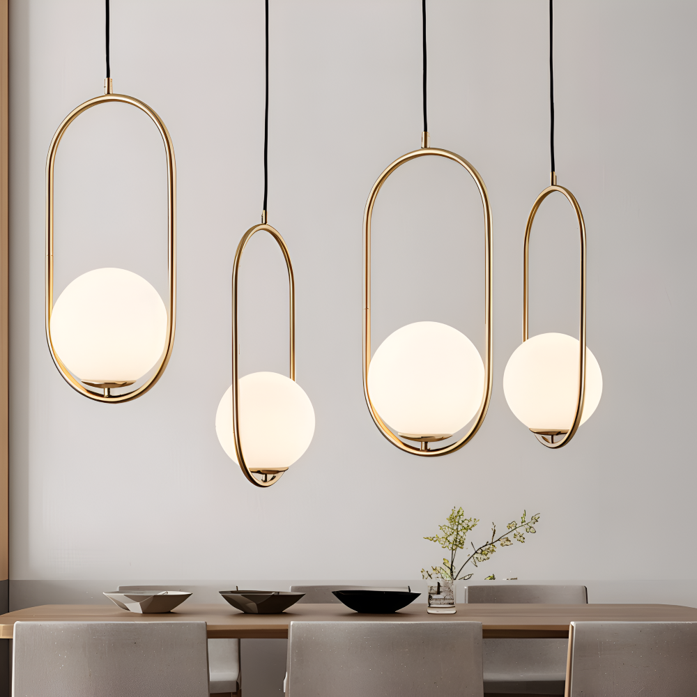 EllipsRing Pendellampa - Modern Guld Ellips Ring Glaskula LED Hänglampa