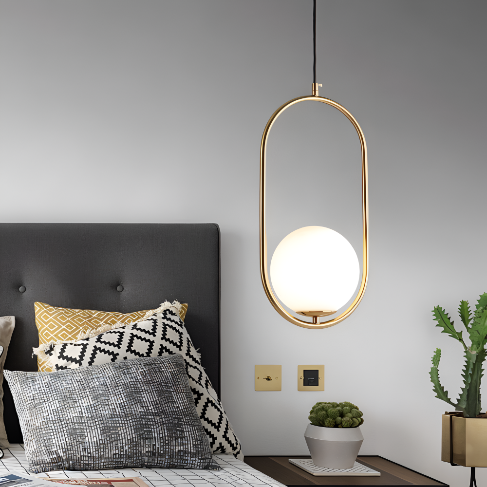 EllipsRing Pendellampa - Modern Guld Ellips Ring Glaskula LED Hänglampa