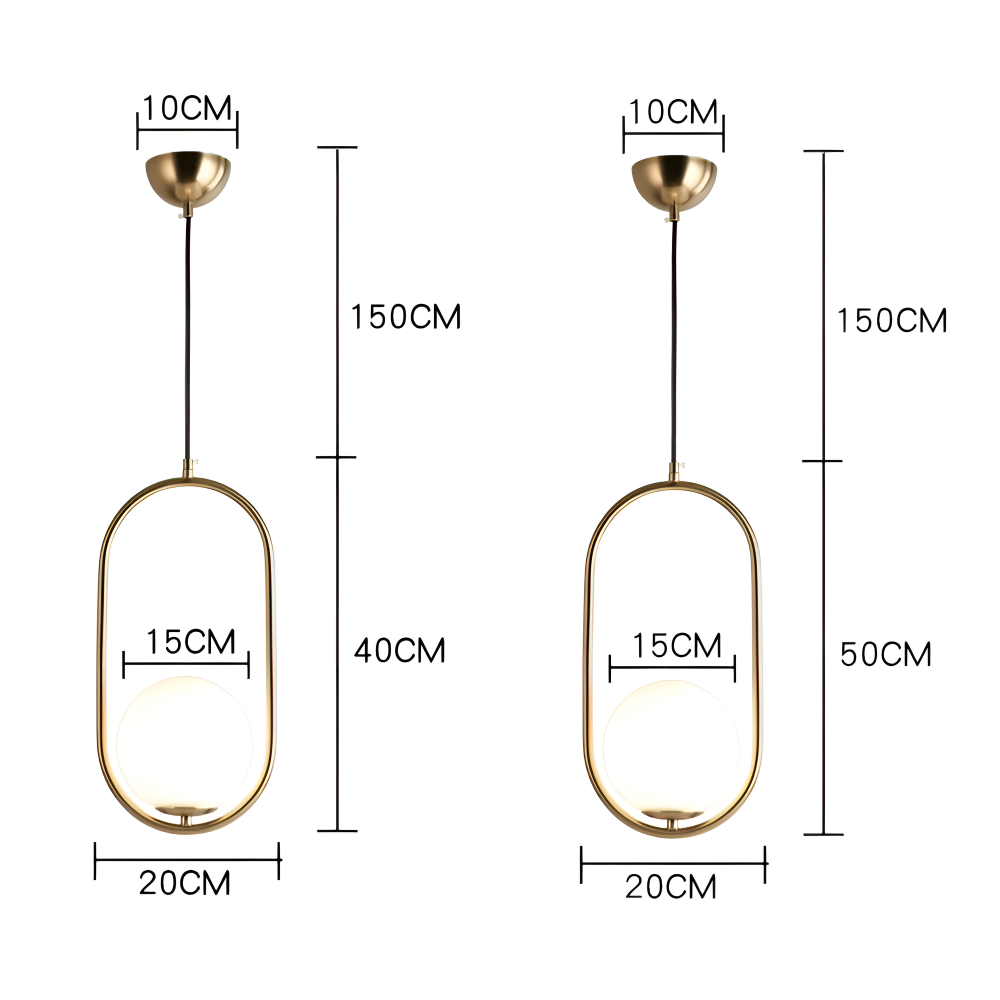 EllipsRing Pendellampa - Modern Guld Ellips Ring Glaskula LED Hänglampa