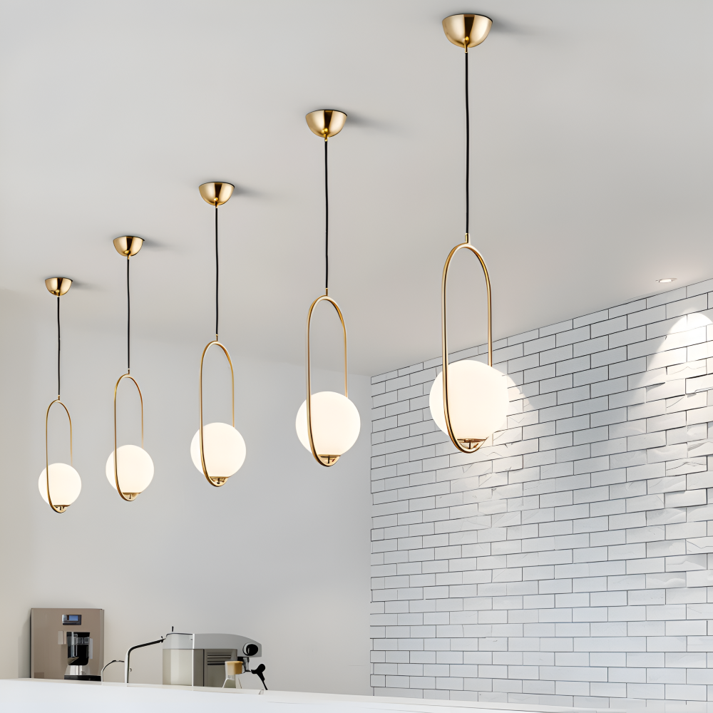 EllipsRing Pendellampa - Modern Guld Ellips Ring Glaskula LED Hänglampa