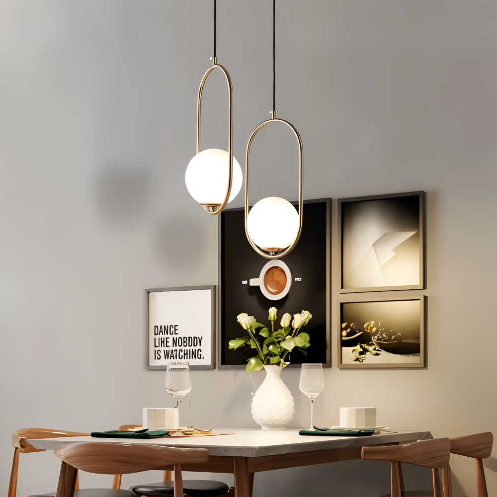 EllipsRing Pendellampa - Modern Guld Ellips Ring Glaskula LED Hänglampa