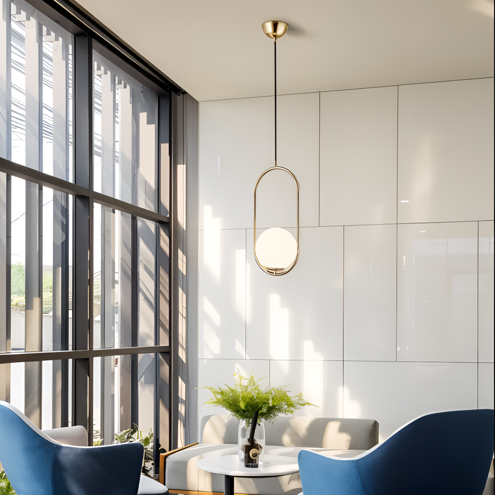 EllipsRing Pendellampa - Modern Guld Ellips Ring Glaskula LED Hänglampa