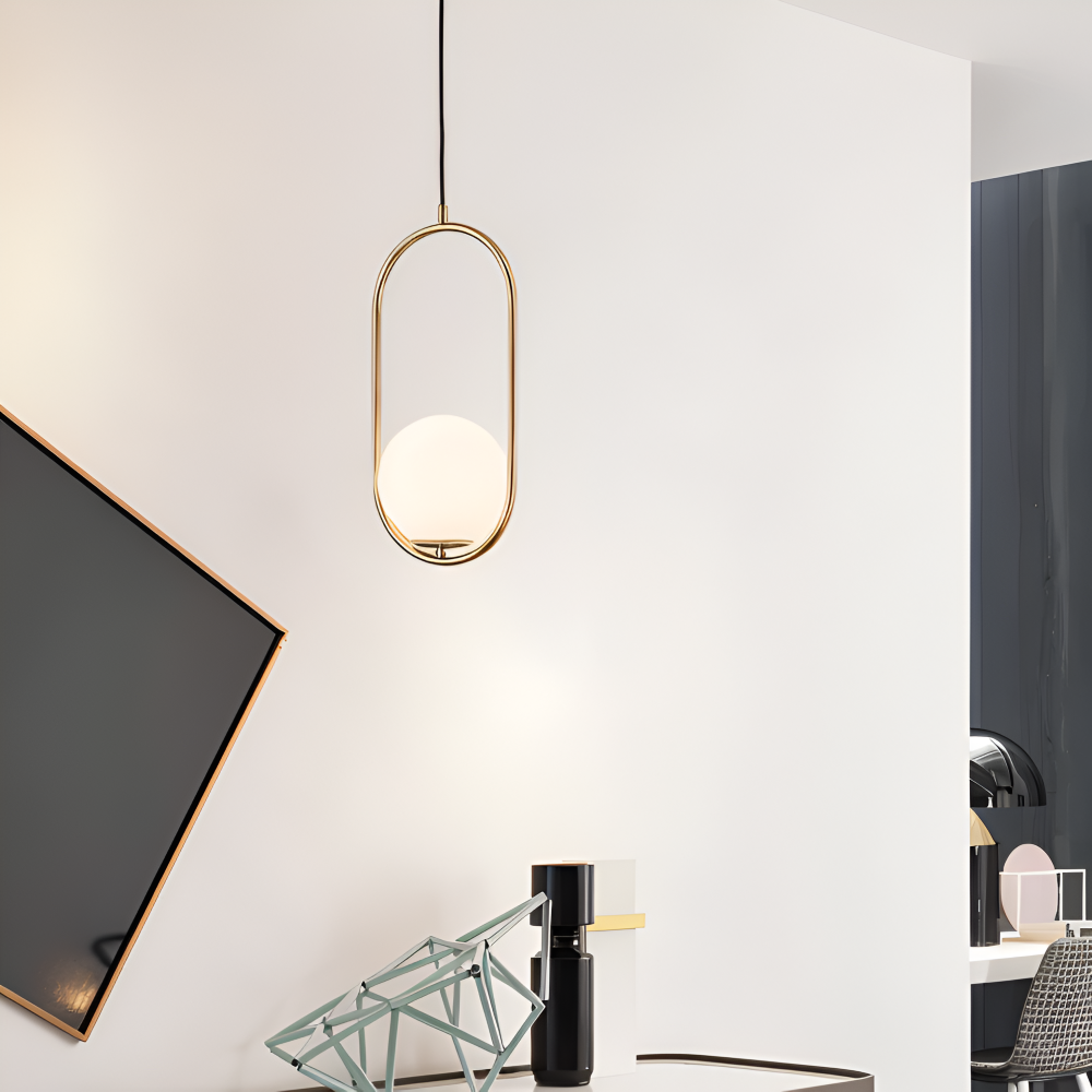 EllipsRing Pendellampa - Modern Guld Ellips Ring Glaskula LED Hänglampa