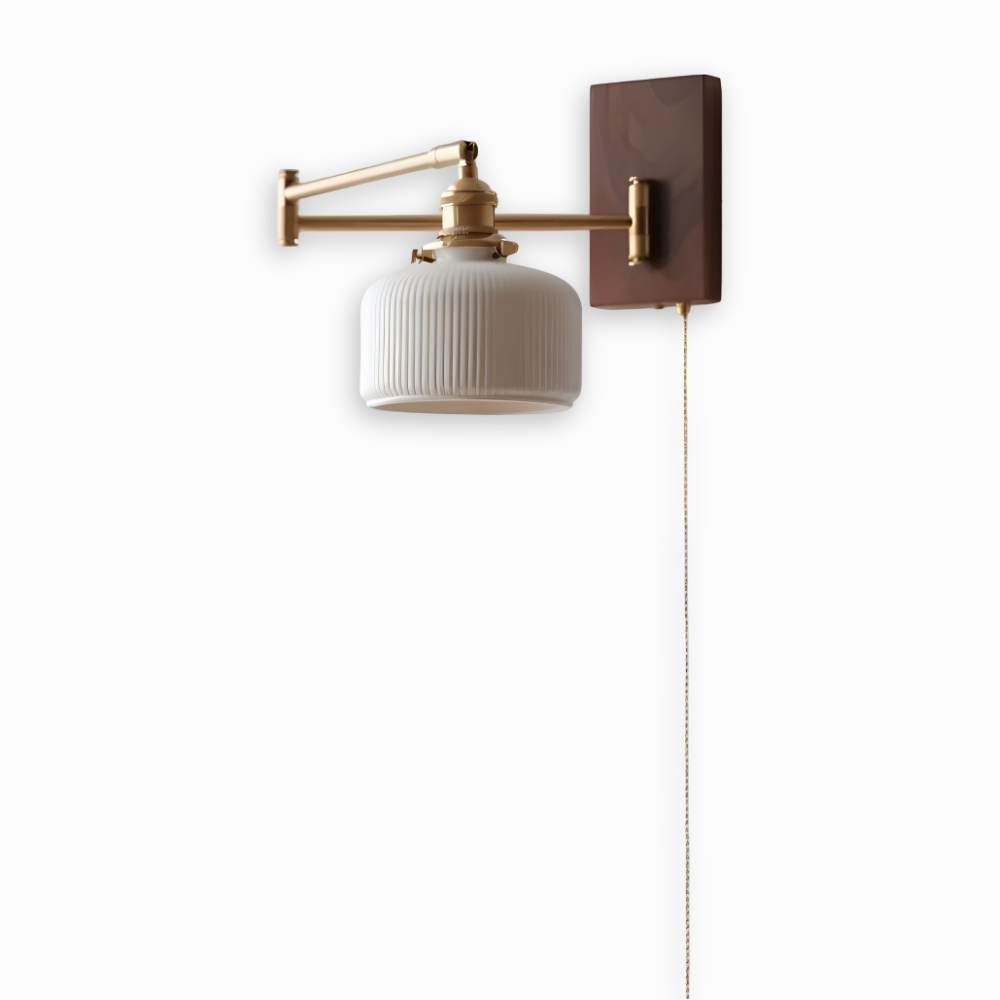 EzyGlow Vägglampa - Stilig Keramisk Ribbad Vägglampa - Justerbara LED Vägglampor med Dragkedjeomkopplare