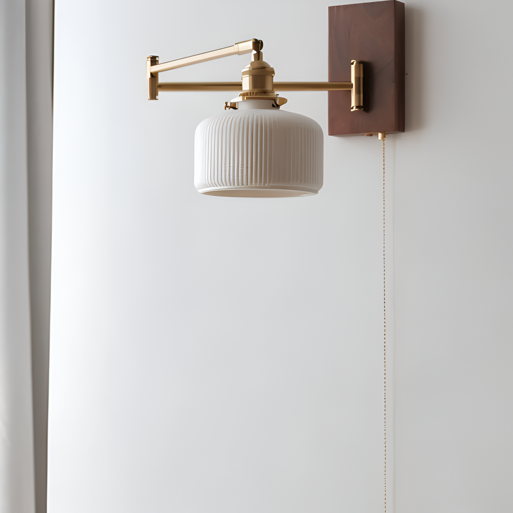 EzyGlow Vägglampa - Stilig Keramisk Ribbad Vägglampa - Justerbara LED Vägglampor med Dragkedjeomkopplare