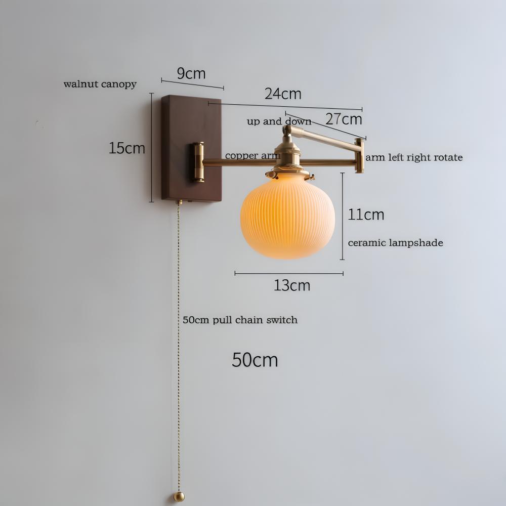 EzyGlow Vägglampa - Stilig Keramisk Ribbad Vägglampa - Justerbara LED Vägglampor med Dragkedjeomkopplare