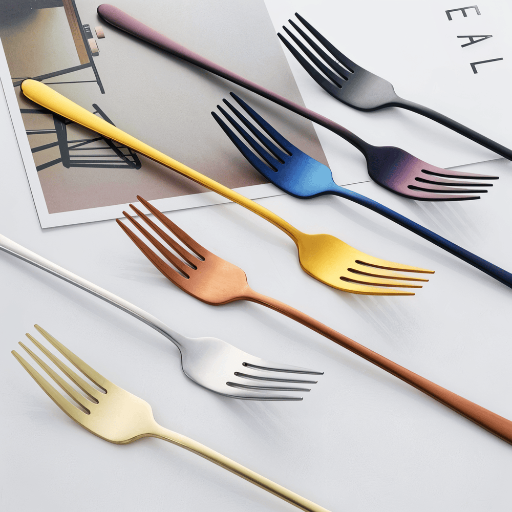 Fancy Fork Set - 4/6 Delar Färgstark Gaffel i Rostfritt Stål
