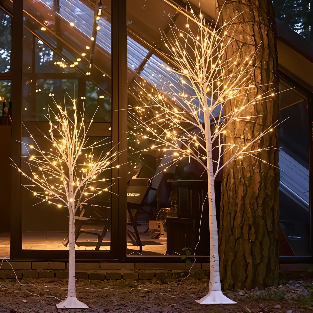 Faux Julgran - 132 LED Belyst Björkträd - USB Drivna Golvlampa