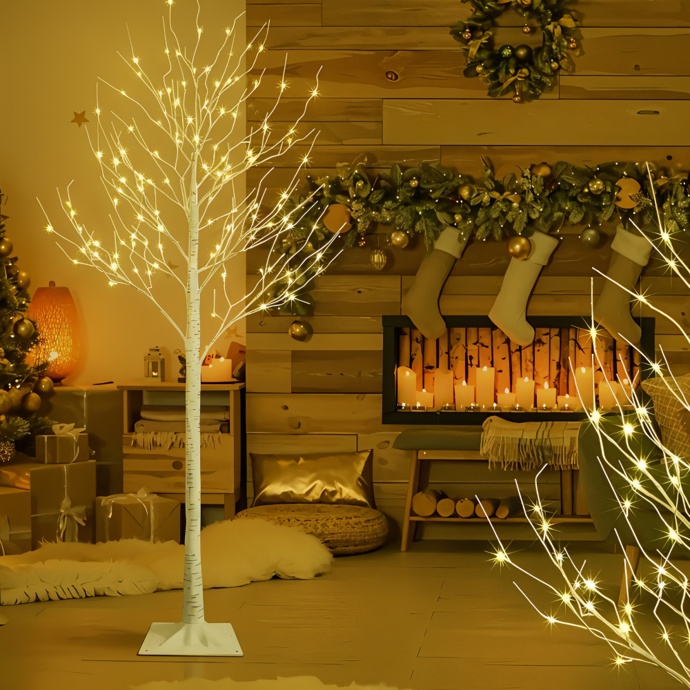 Faux Julgran - 132 LED Belyst Björkträd - USB Drivna Golvlampa