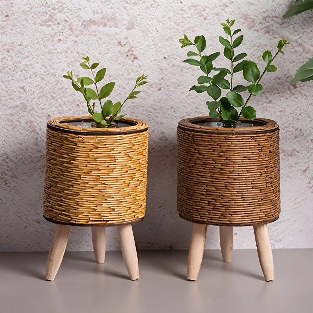 FauxWicker Kruka - Artisan Rustik Rattan Pflanzkübel - Dekorativ Blomkorg