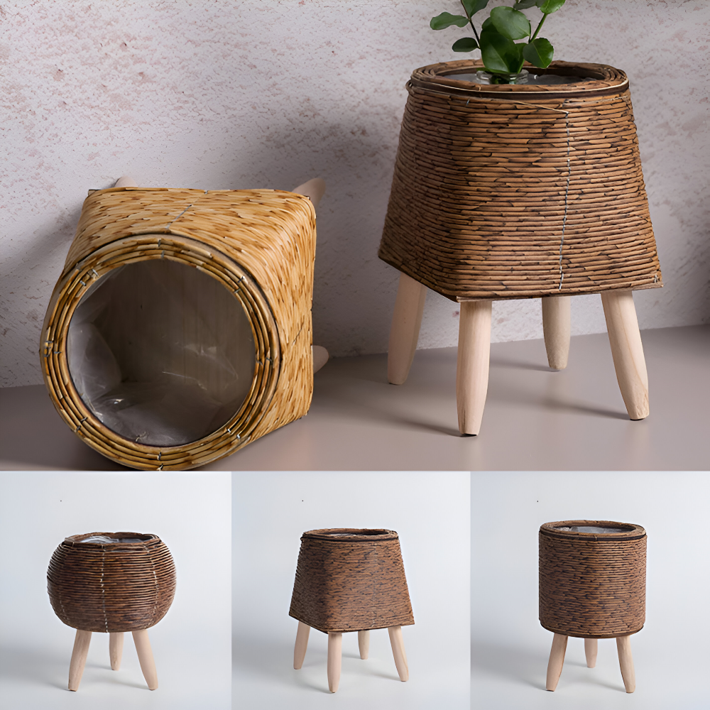 FauxWicker Kruka - Artisan Rustik Rattan Pflanzkübel - Dekorativ Blomkorg