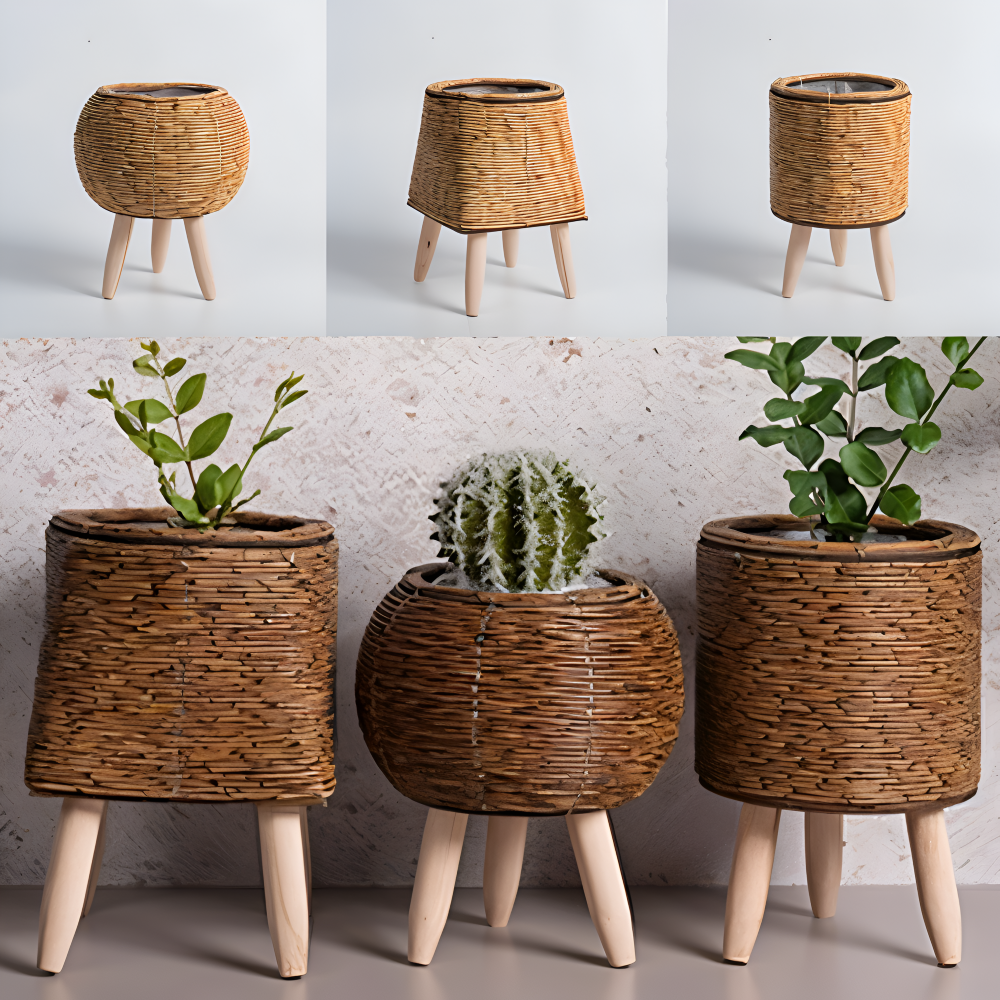 FauxWicker Kruka - Artisan Rustik Rattan Pflanzkübel - Dekorativ Blomkorg