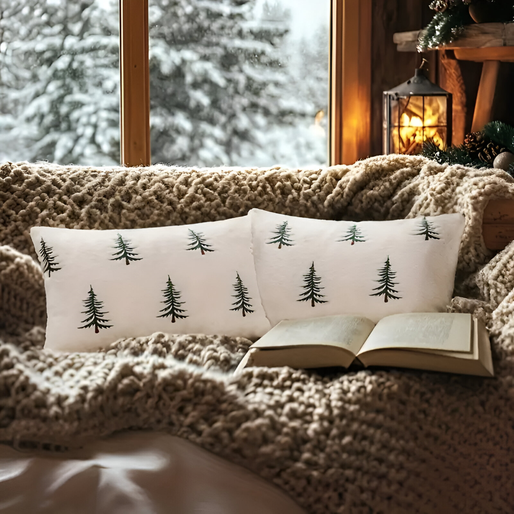 Festliga Vita och Gröna Dekorativa Kuddöverdrag