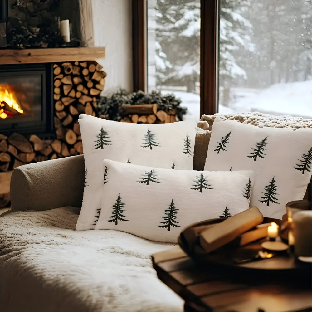 Festliga Vita och Gröna Dekorativa Kuddöverdrag