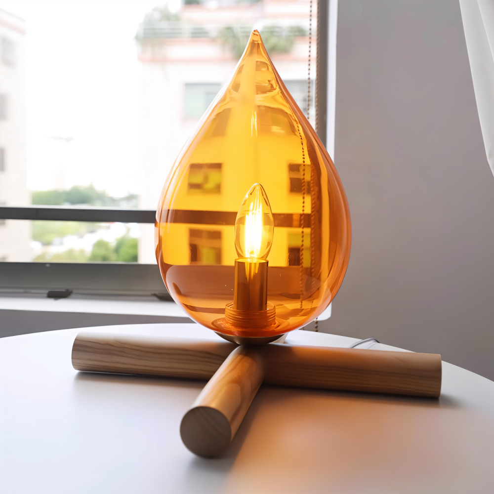 FireFlare Bordslampa - Lägereld Flamma Lampa LED med Träfot