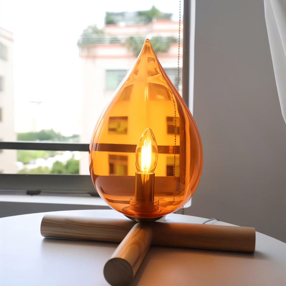 FireFlare Bordslampa - Lägereld Flamma Lampa LED med Träfot
