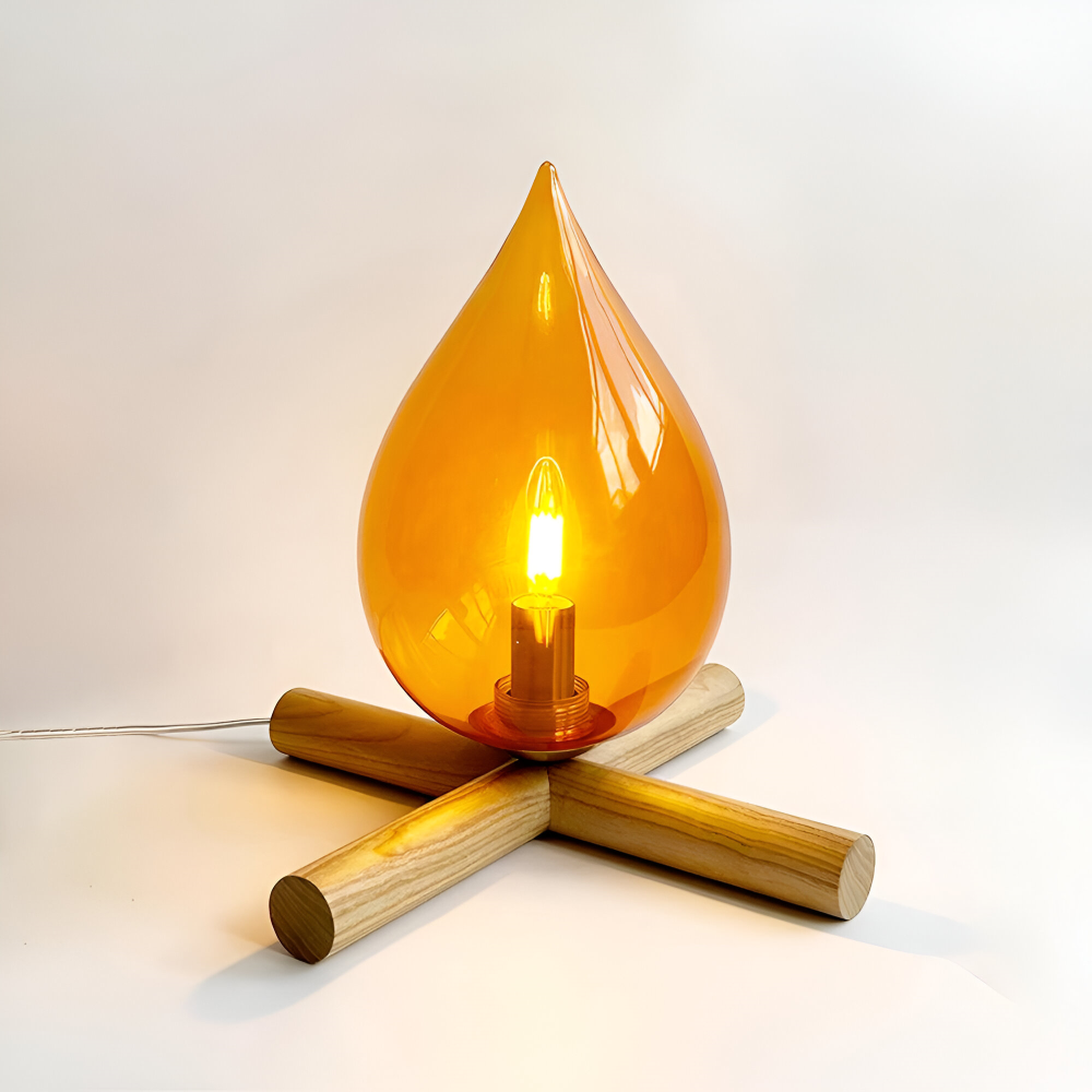 FireFlare Bordslampa - Lägereld Flamma Lampa LED med Träfot