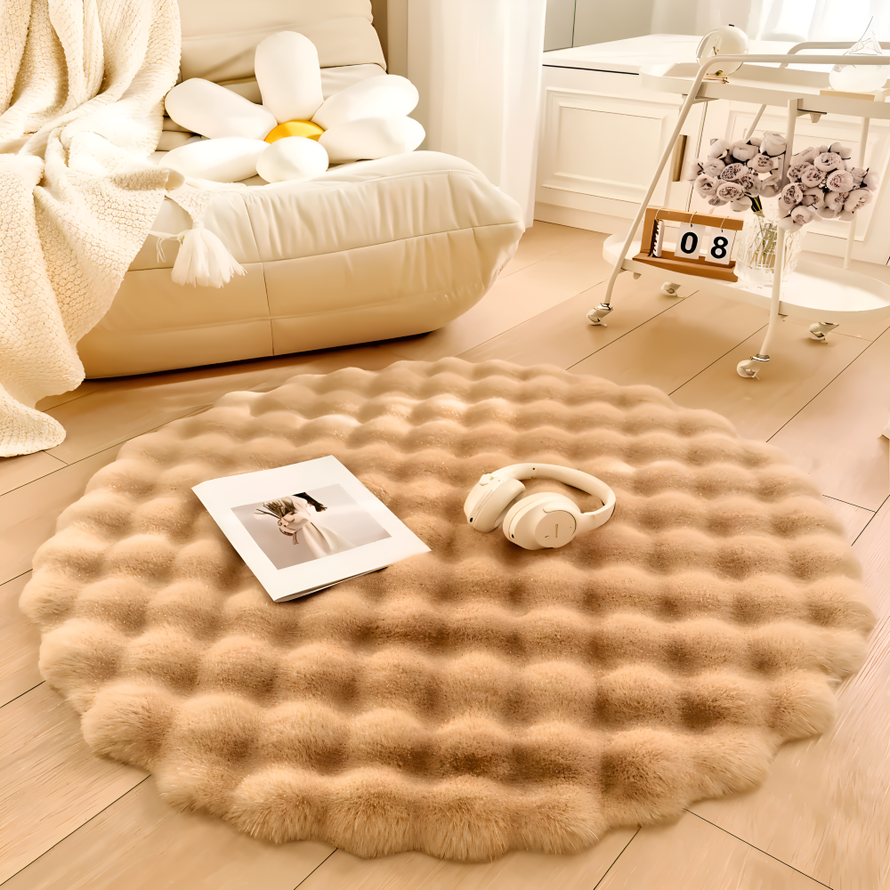 FluffCush Matta - Mjuk Premium Fleece, Halkfri, Rund Dekorationsmatta
