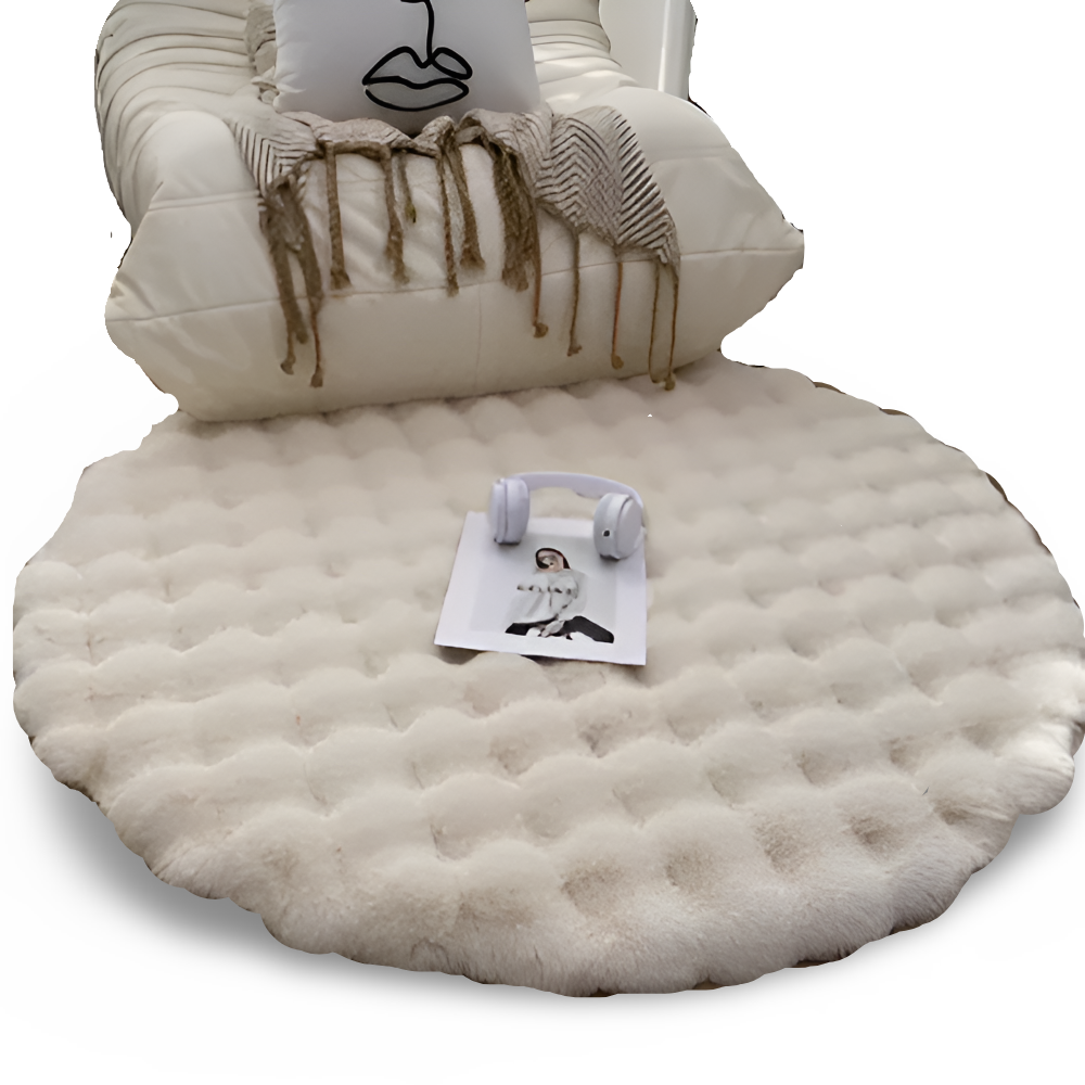 FluffCush Matta - Mjuk Premium Fleece, Halkfri, Rund Dekorationsmatta