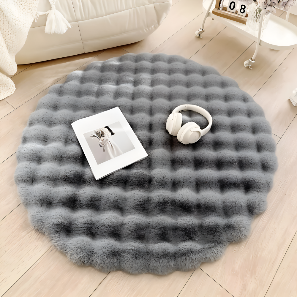 FluffCush Matta - Mjuk Premium Fleece, Halkfri, Rund Dekorationsmatta