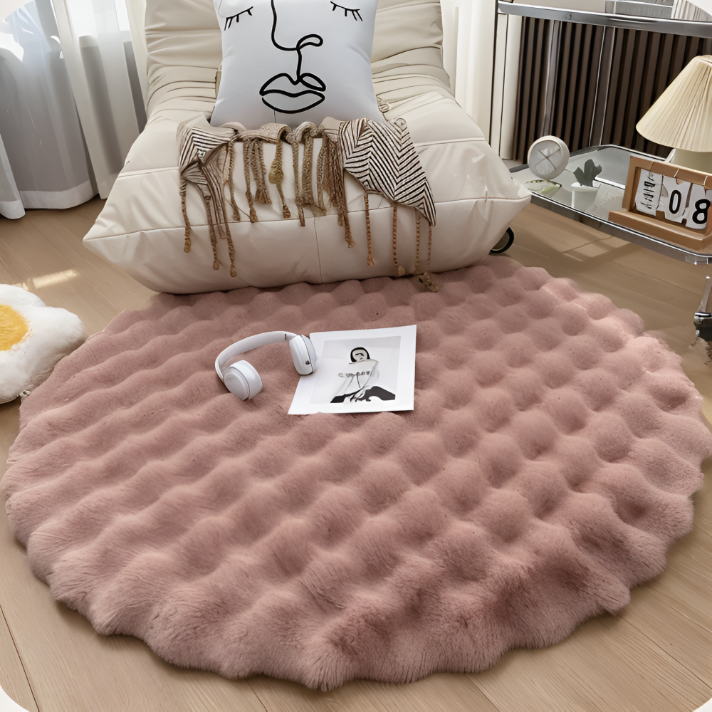 FluffCush Matta - Mjuk Premium Fleece, Halkfri, Rund Dekorationsmatta