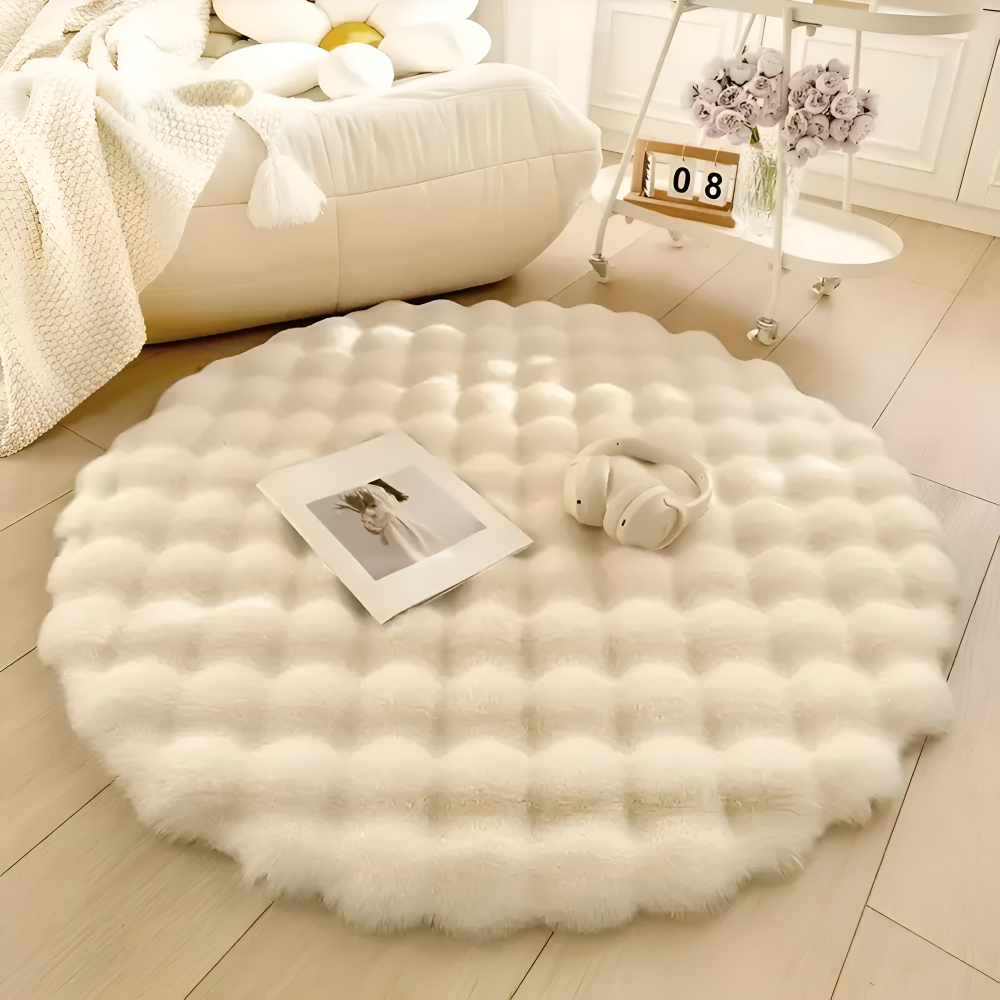 FluffCush Matta - Mjuk Premium Fleece, Halkfri, Rund Dekorationsmatta