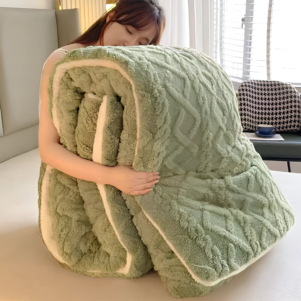 Fluff Fusion Täcke - Tjockt dubbelsidigt täcke med fyllning - Geometriskt plyschtäcke - Maskintvättbart