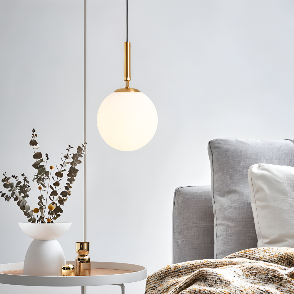 FrostGlobe Pendellampa - Rund Vit Glas Skärm Hänglampa för Moderna Rum