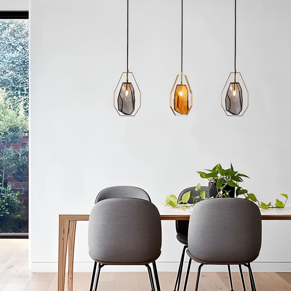 GemLit Pendellampa - Stilig Bärnsten Grå Glas Hänglampa - Minimalistisk Belysning