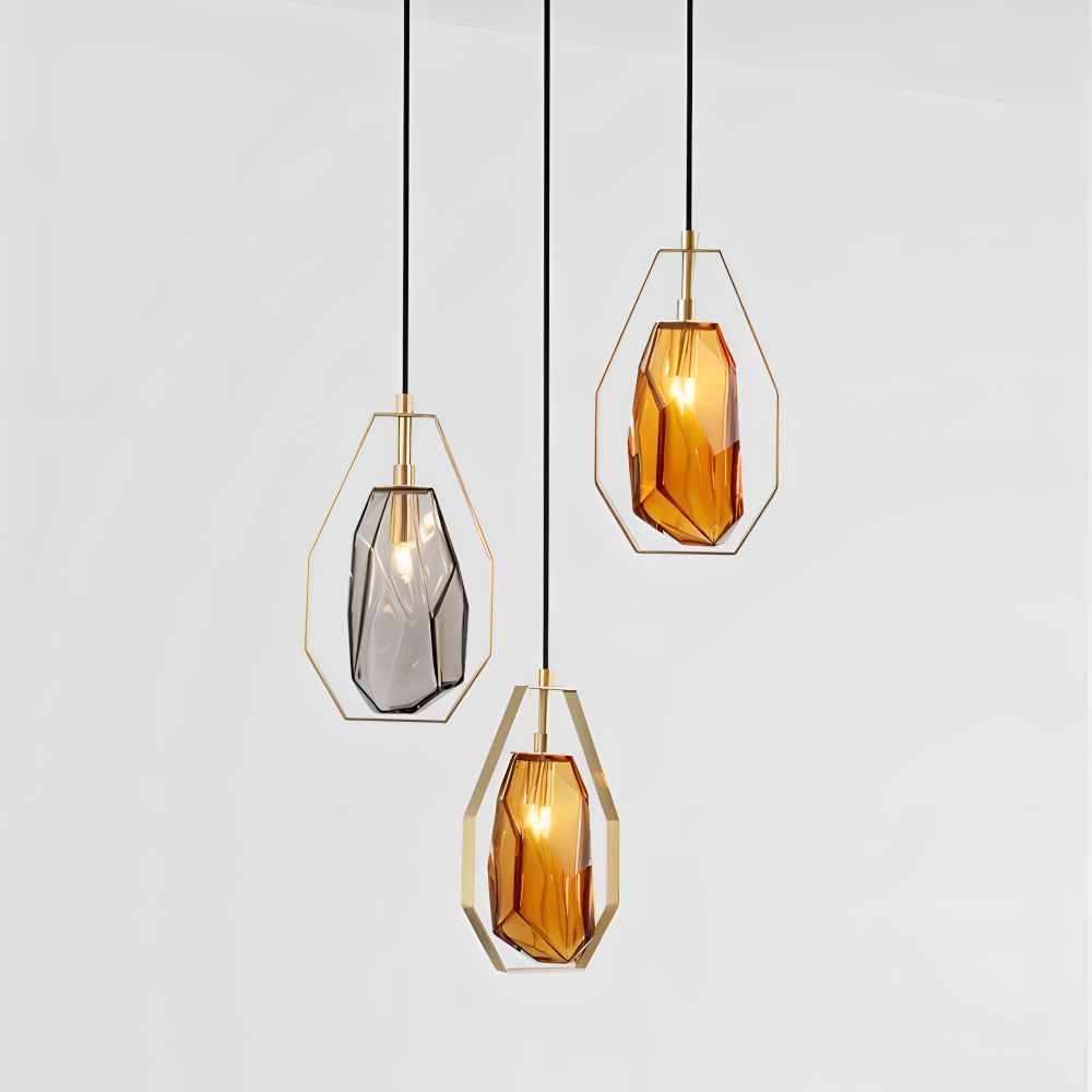 GemLit Pendellampa - Stilig Bärnsten Grå Glas Hänglampa - Minimalistisk Belysning