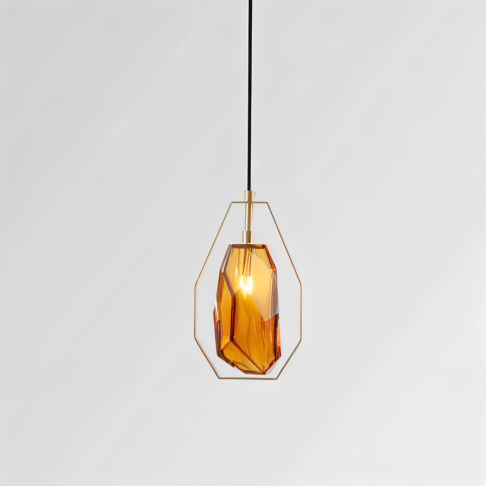 GemLit Pendellampa - Stilig Bärnsten Grå Glas Hänglampa - Minimalistisk Belysning
