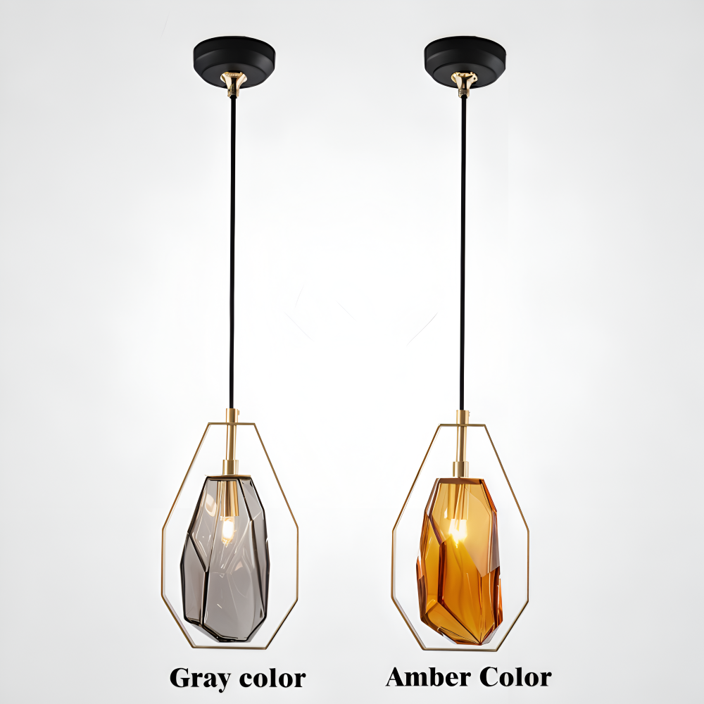 GemLit Pendellampa - Stilig Bärnsten Grå Glas Hänglampa - Minimalistisk Belysning