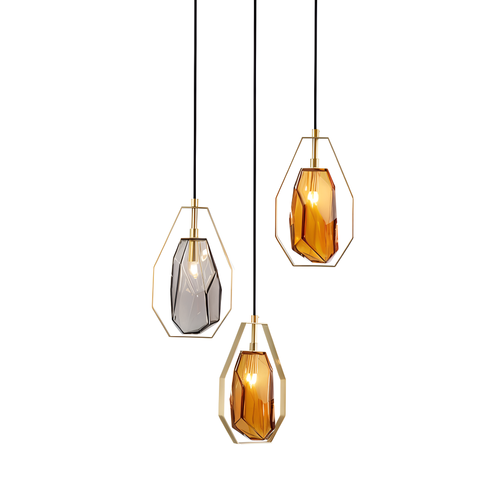 GemLit Pendellampa - Stilig Bärnsten Grå Glas Hänglampa - Minimalistisk Belysning