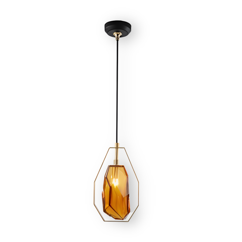 GemLit Pendellampa - Stilig Bärnsten Grå Glas Hänglampa - Minimalistisk Belysning