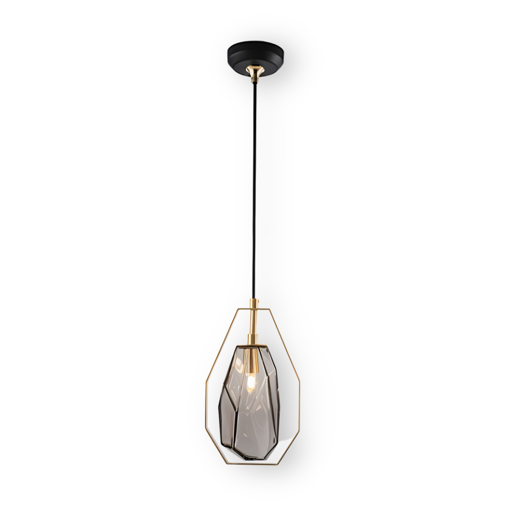 GemLit Pendellampa - Stilig Bärnsten Grå Glas Hänglampa - Minimalistisk Belysning