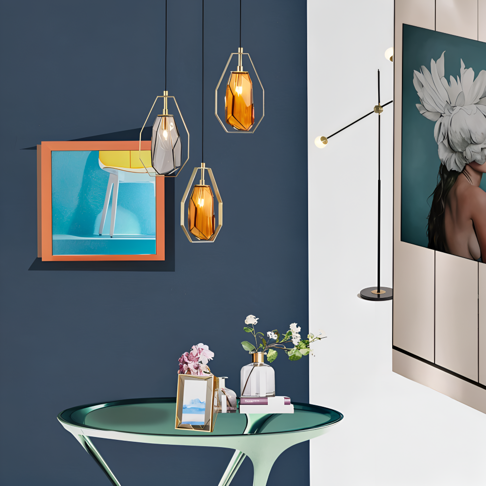 GemLit Pendellampa - Stilig Bärnsten Grå Glas Hänglampa - Minimalistisk Belysning
