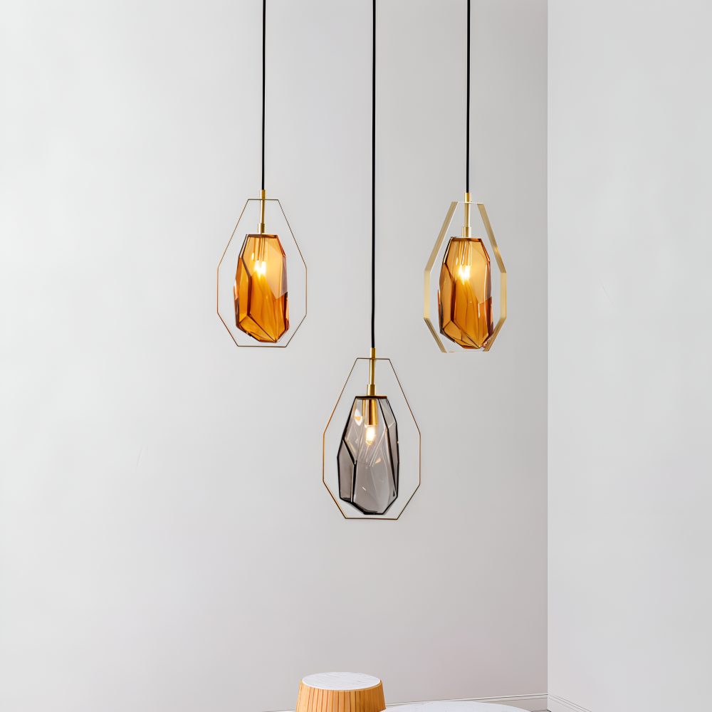 GemLit Pendellampa - Stilig Bärnsten Grå Glas Hänglampa - Minimalistisk Belysning