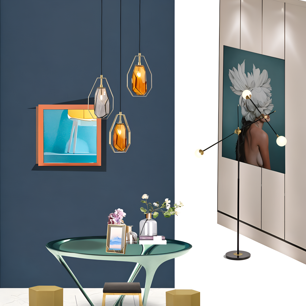 GemLit Pendellampa - Stilig Bärnsten Grå Glas Hänglampa - Minimalistisk Belysning