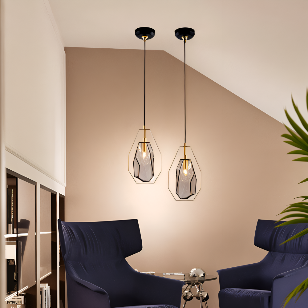 GemLit Pendellampa - Stilig Bärnsten Grå Glas Hänglampa - Minimalistisk Belysning
