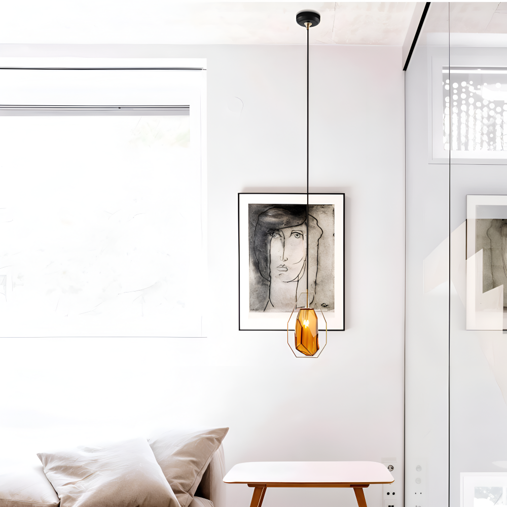 GemLit Pendellampa - Stilig Bärnsten Grå Glas Hänglampa - Minimalistisk Belysning