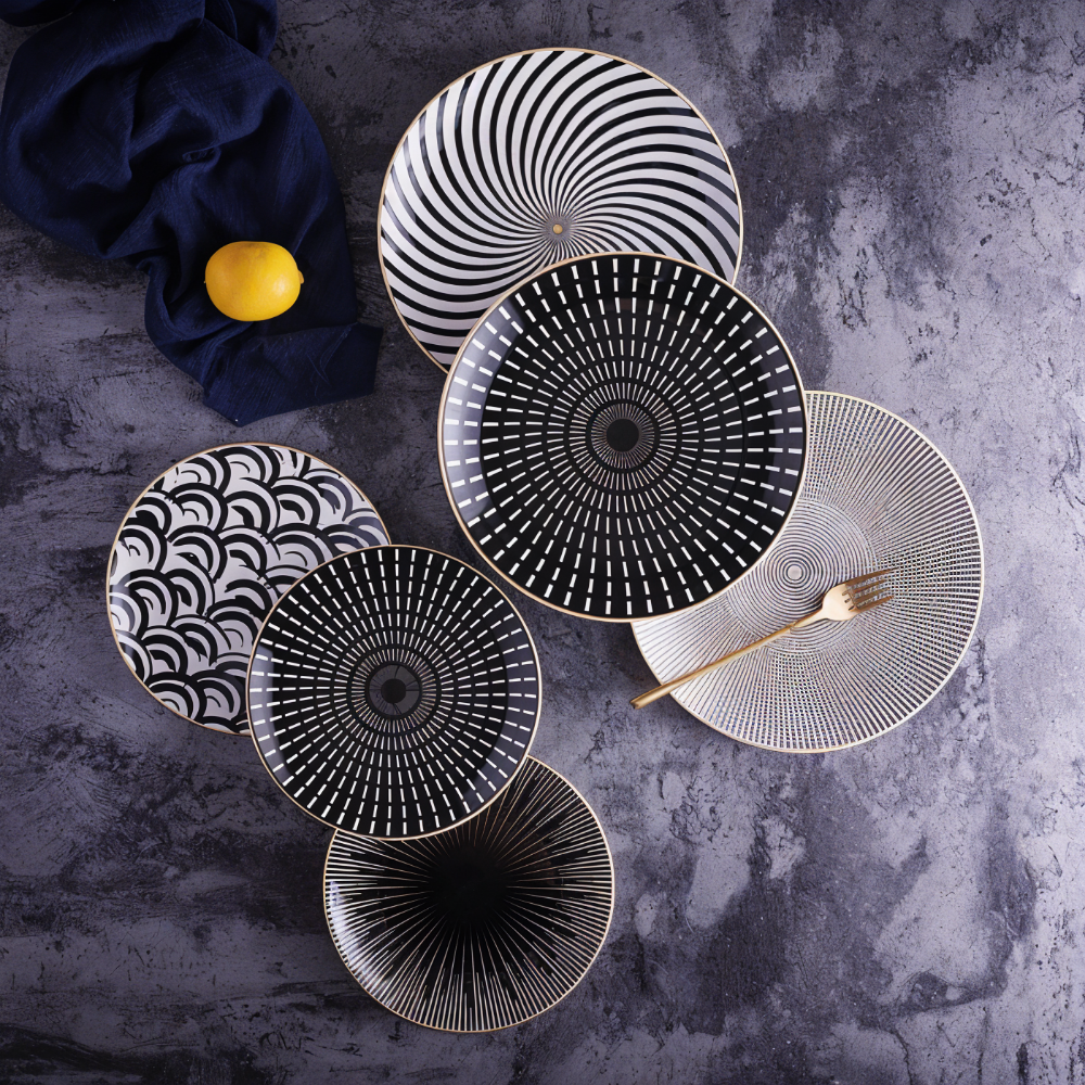 GeoChic Tallrikskollektion - Tallrikar med Geometriskt Mönster - Porslinstallrikar - Porslin