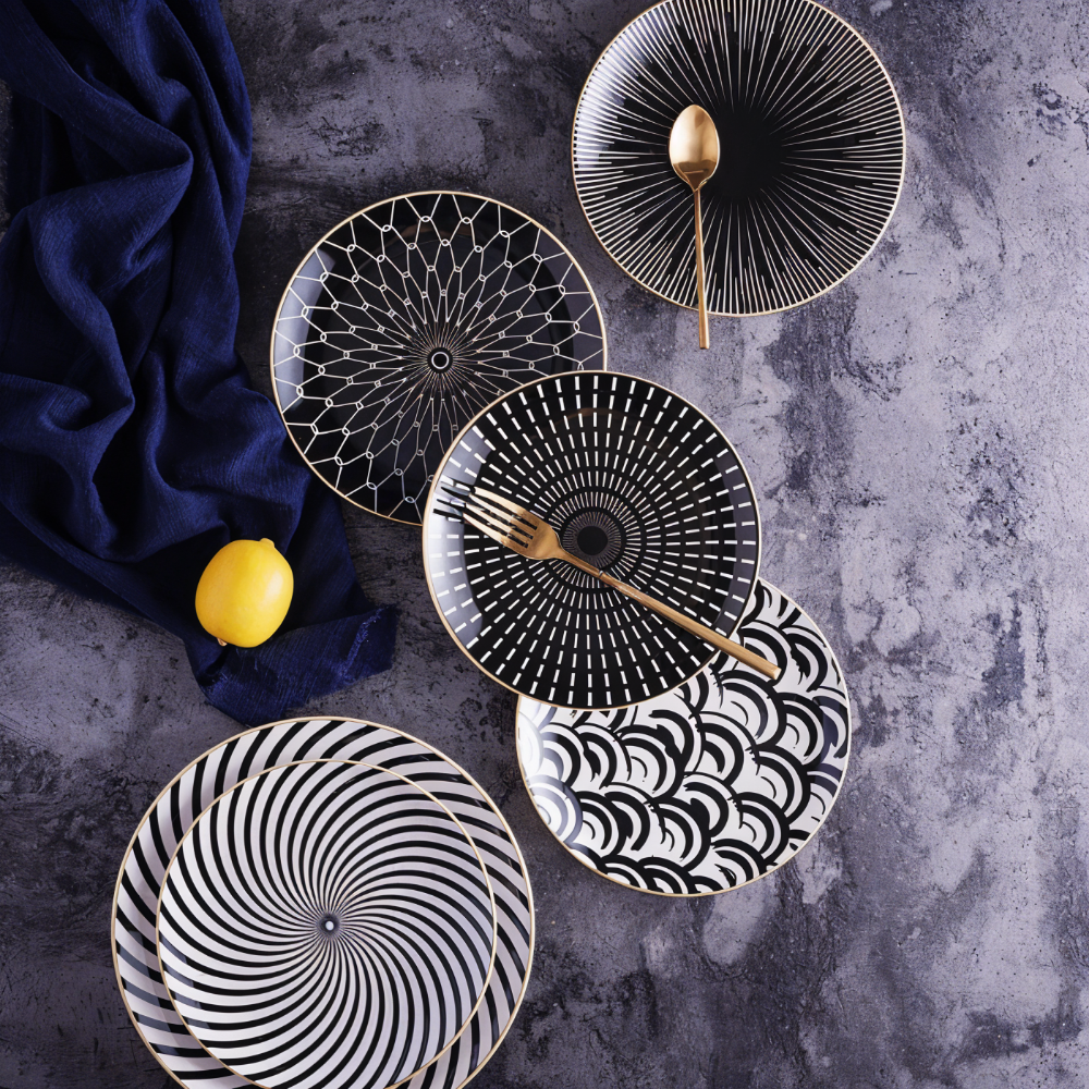 GeoChic Tallrikskollektion - Tallrikar med Geometriskt Mönster - Porslinstallrikar - Porslin