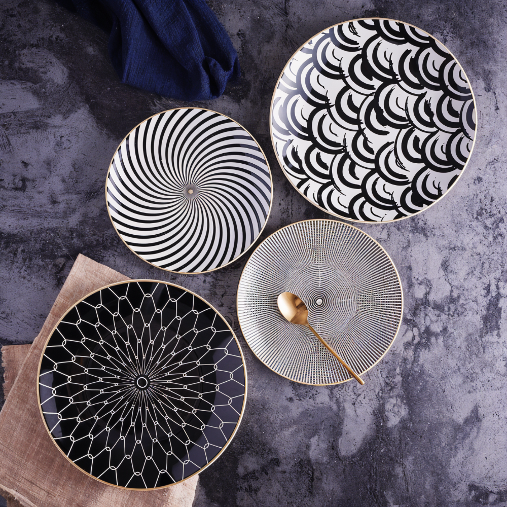 GeoChic Tallrikskollektion - Tallrikar med Geometriskt Mönster - Porslinstallrikar - Porslin